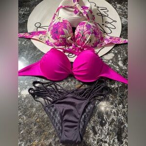 FLASH SALE lot of two Victorias Secret bikini tops 36C and 34D and M bottoms